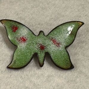 Vintage Green and red enamel butterfly brooch